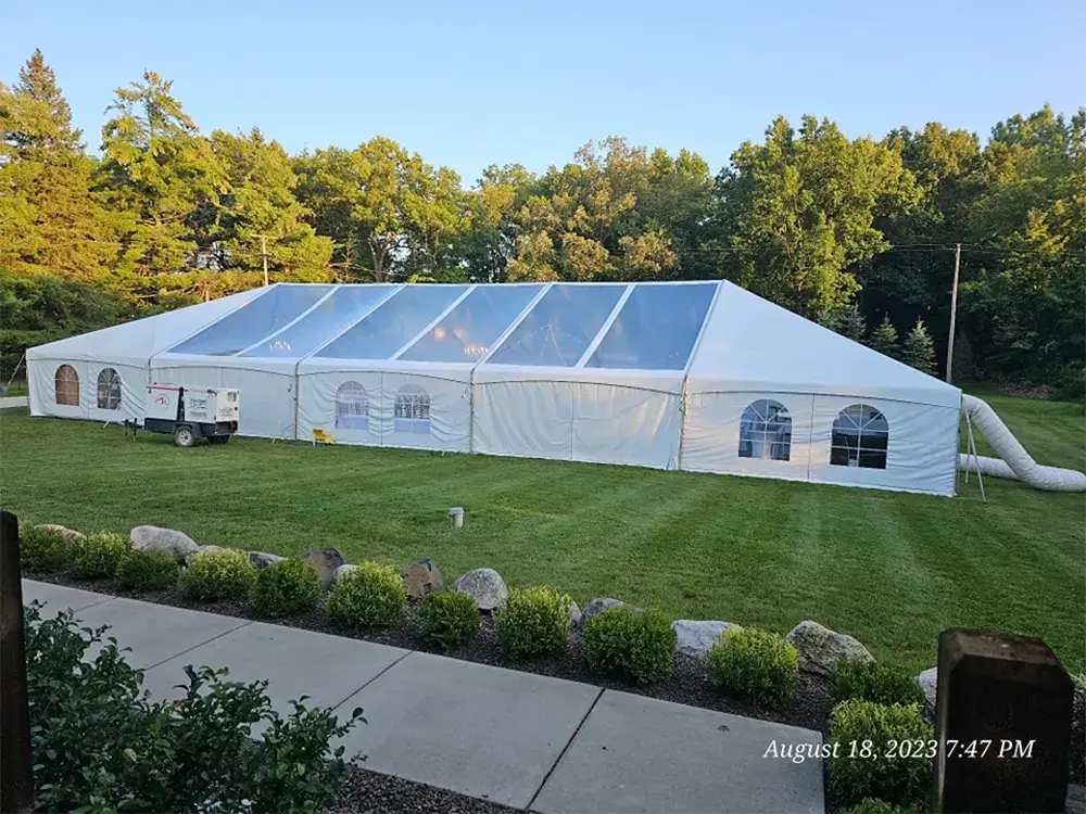 Large frame tent set up for graduation party and commencement event in Southeast Michigan