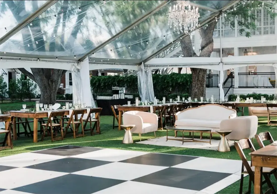 Dance floor rental setup for a wedding reception in Southeast Michigan