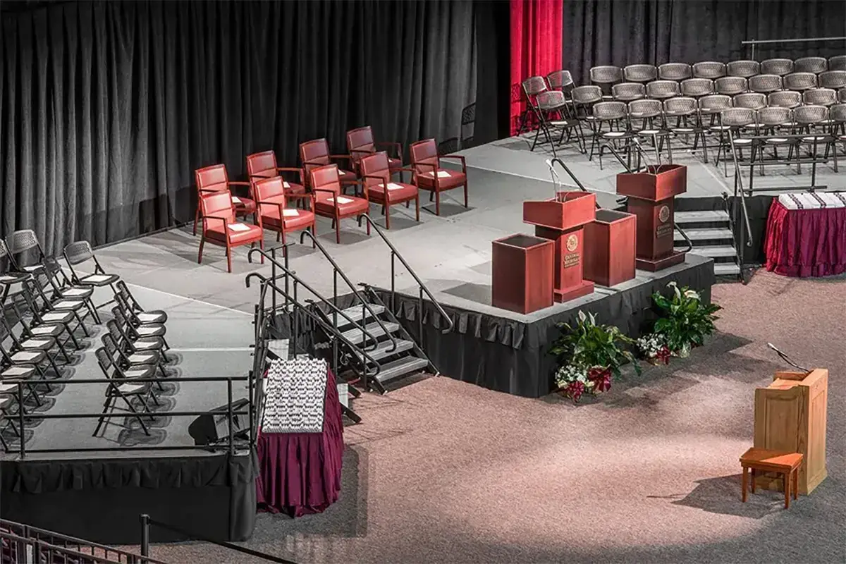 Commencement stage and tent rental for colleges and large graduation events
