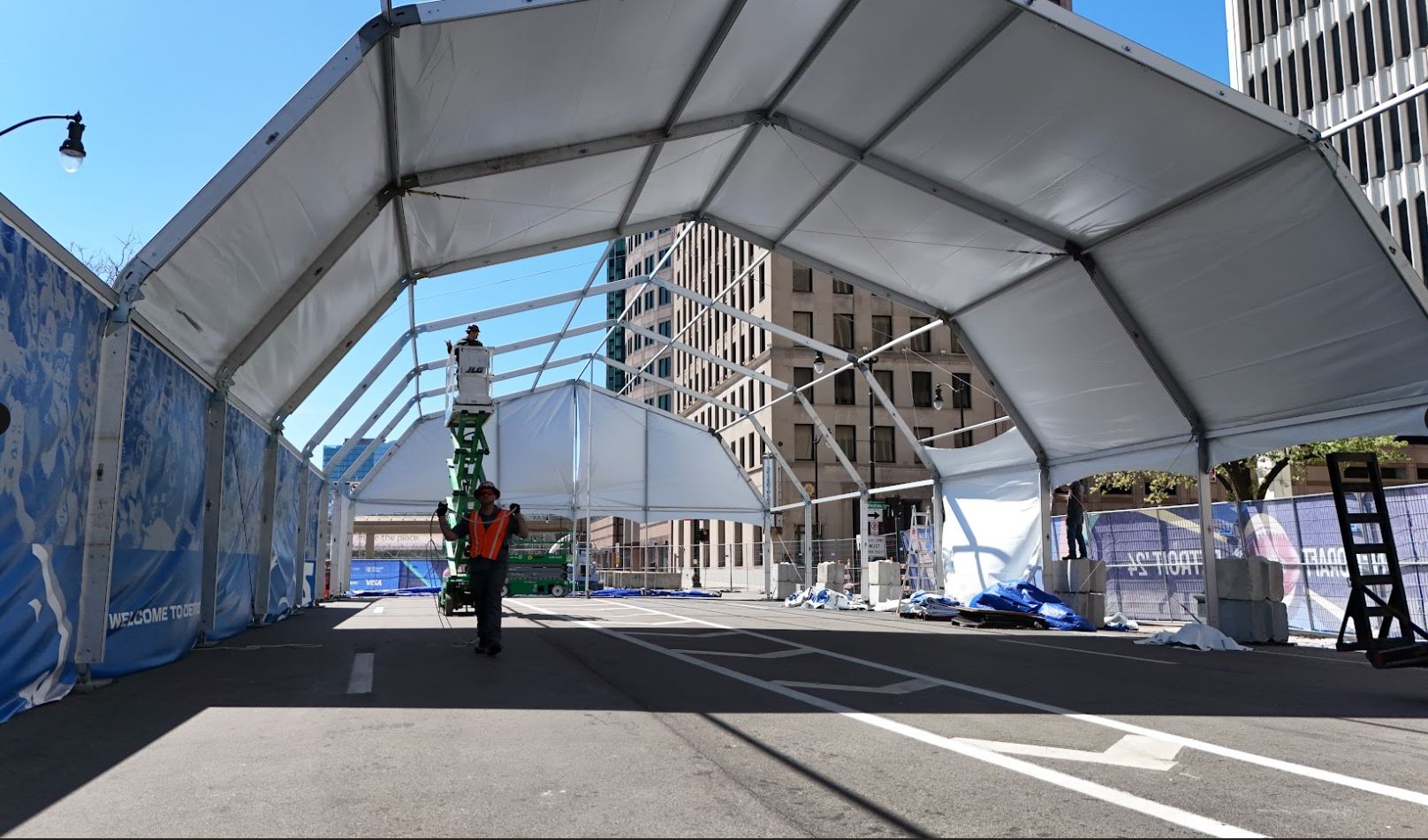 Dome tent at the Detroit Lions NFL Draft fan experience in Detroit, MI by Knights Tent & Party Rental