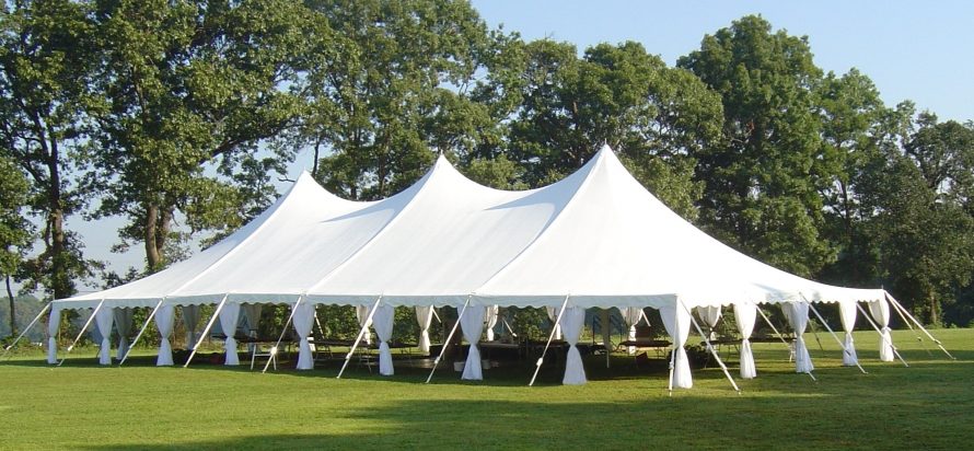 40x80 pole tent with leg drapes
